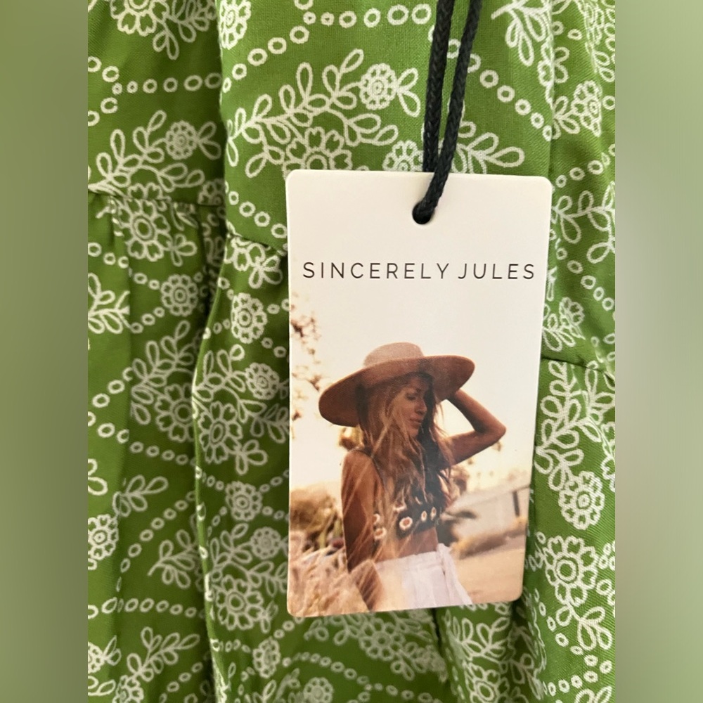 Sincerely Jules Boho Green Patterned Sleeveless Mini Dress Size Large NWT - Picture 3 of 4